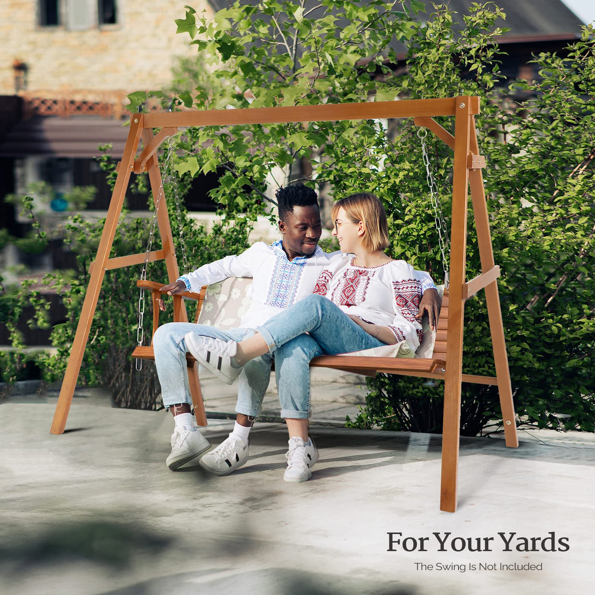 VINGLI Heavy Duty 660 LBS Wooden Swing Frame with Extra Bottom Connection Board, Upgraded A-Frame Porch Swing Bench Stand for Indoor & Outdoor VINGLI