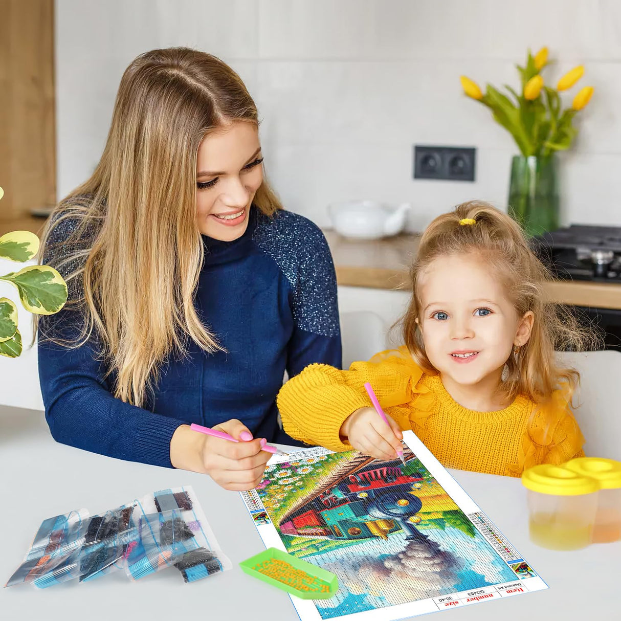 GDYEEH DIY Train 5D Diamond Art Kits, Round Full Drill Sparkling Wildflowers Diamond Painting Picture, Steam Train Painting by Numbers Art Kits for Adults Beginners Home Wall Decor 12x16 inch GDYEEH