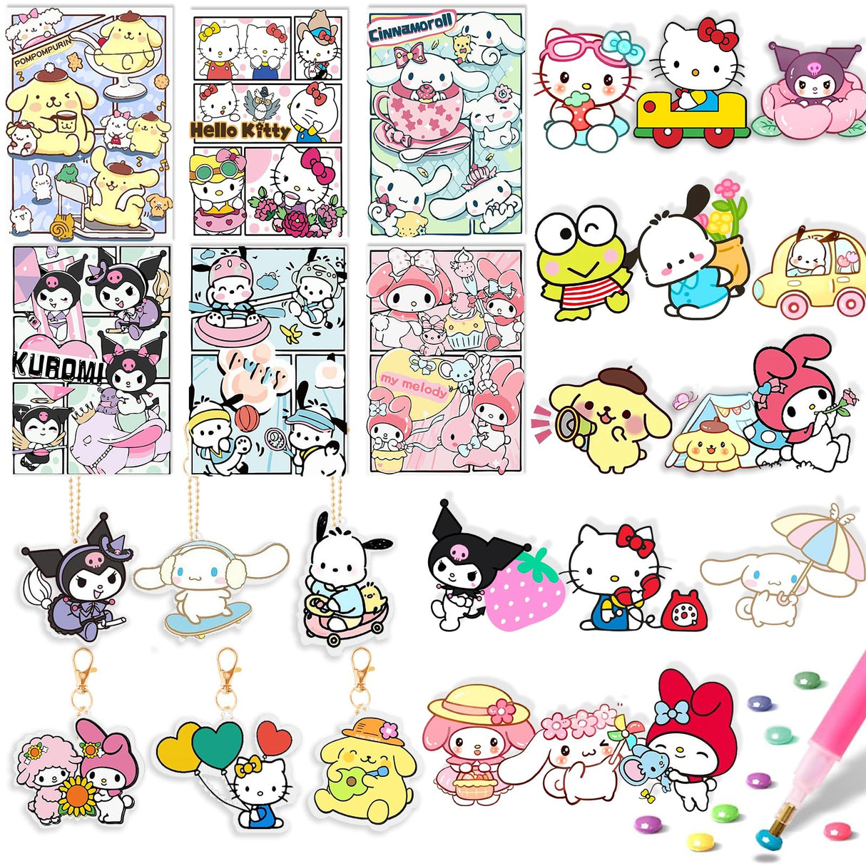 FFPTBNYX 27 Pcs Diamond Art Kits for Beginners, Cute DIY Diamond Arts Mosaic Kits & Stickers & Keychains.Arts and Crafts for Beginners, Gem Art As Ideal Gifts FFPTBNYX