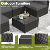 Crownland 8-Piece Outdoor Patio Furniture Sets with 45” Propane Gas Fire Pit Table, All-Weather Black Wicker Rattan Sectional Sofa with Coffee Table(Grey) Crownland