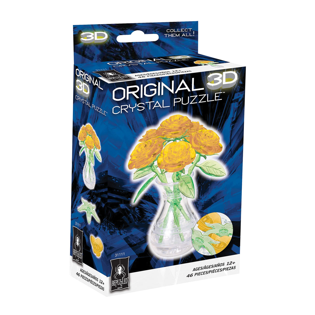 BePuzzled | Roses in Vase Original 3D Crystal Puzzle, Ages 12 and Up, Yellow Bepuzzled