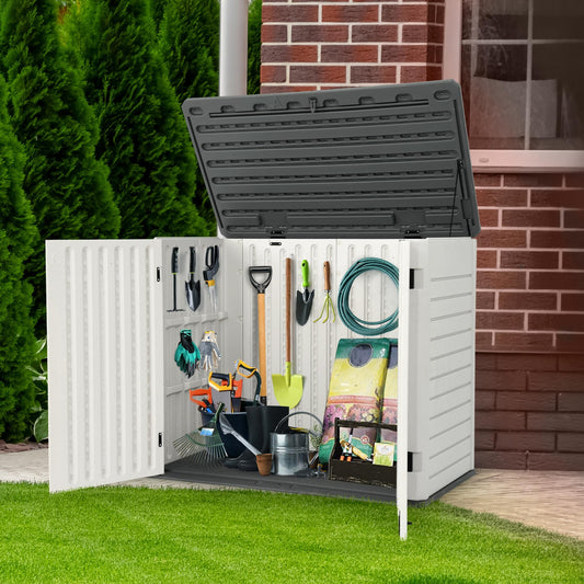 YITAHOME Outdoor Resin Storage Sheds, 39 in Height Lockable Waterproof Horizontal Shed w/o Shelf，Easy to Assemble Shed Storage for Garden Tools, Light Gray - WoodArtSupply