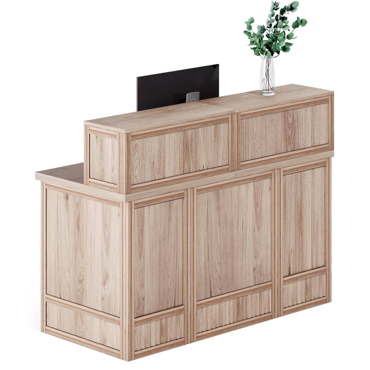 LITTLE TREE 57-Inch Reception Counter, Boho Style Front Desk, Modern Checkout Counter, Reception Desk for Retail, Lobby, Salon, Office, Oak LITTLE TREE