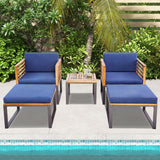 Tangkula 5 Piece Patio Chair Set, Acacia Wood Chair Set w/Ottomans & Coffee Table, Soft Seat & Back Cushions, Outdoor Wood Furniture Set for Backyard, Poolside, Garden Tangkula