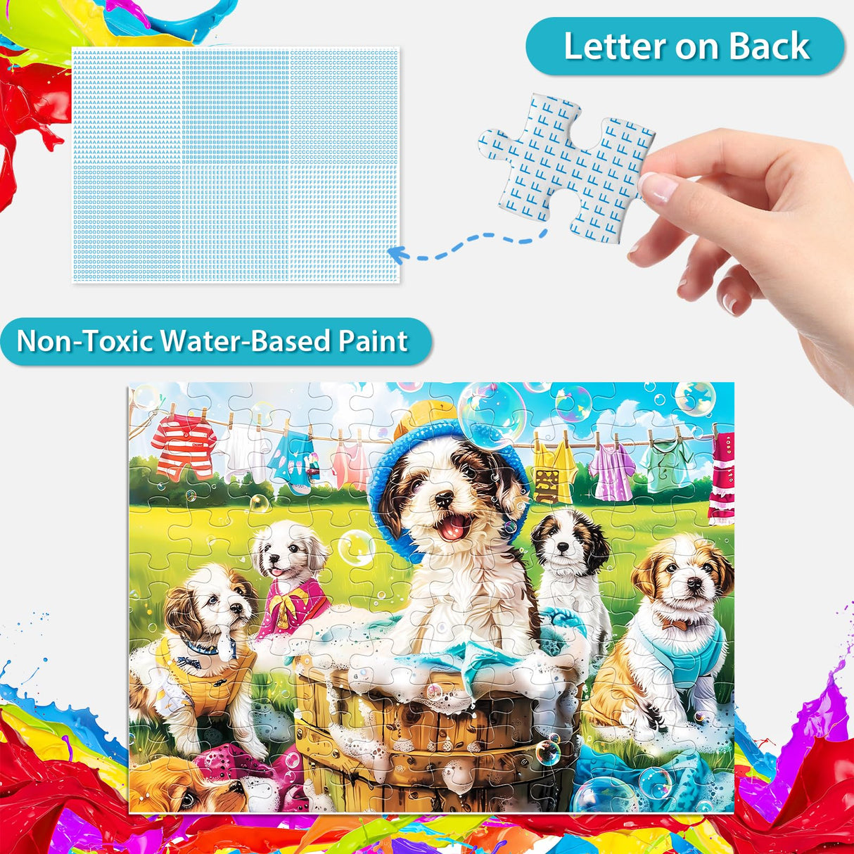 100 Piece Puzzles for Kids Ages 4-6 6-8 8-10 Year Old - Puppies and Bubbles, 100 Pieces Jigsaw Puzzles for Kids, Children Learning Educational Toys Gift for Boys and Girls Jeacirio