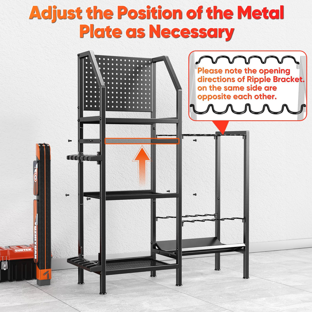 POKIPO Fishing Rod Holders for Garage,Fishing Rod Rack Storage up to 18 Rods,3 Tier Adjust Heavy Duty Metal Fish Pole Stand Organizer with Pegboard for Fishing Gear and Equipment Accessories POKIPO