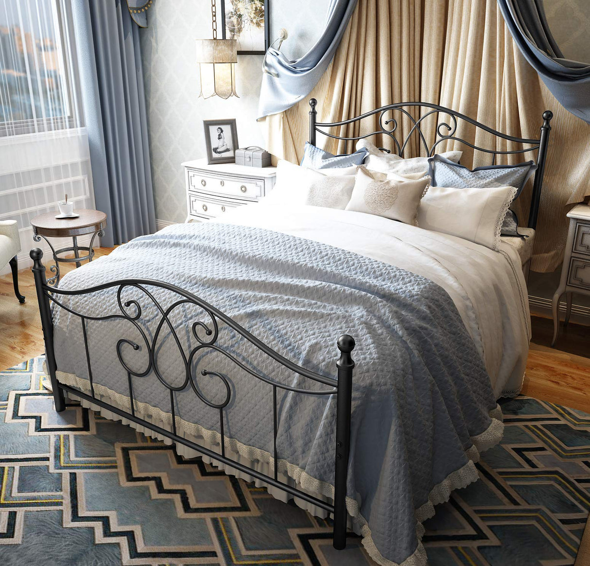 YERPERFO Metal Full Bed Frame with Headboard and Footboard Farmhouse Platform Bed Frame Full Size Under Bed Storage No Box Spring Needed and Easy Assembly (Full, Black) YERPERFO