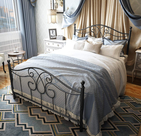 YERPERFO Metal Full Bed Frame with Headboard and Footboard Farmhouse Platform Bed Frame Full Size Under Bed Storage No Box Spring Needed and Easy Assembly (Full, Black) YERPERFO