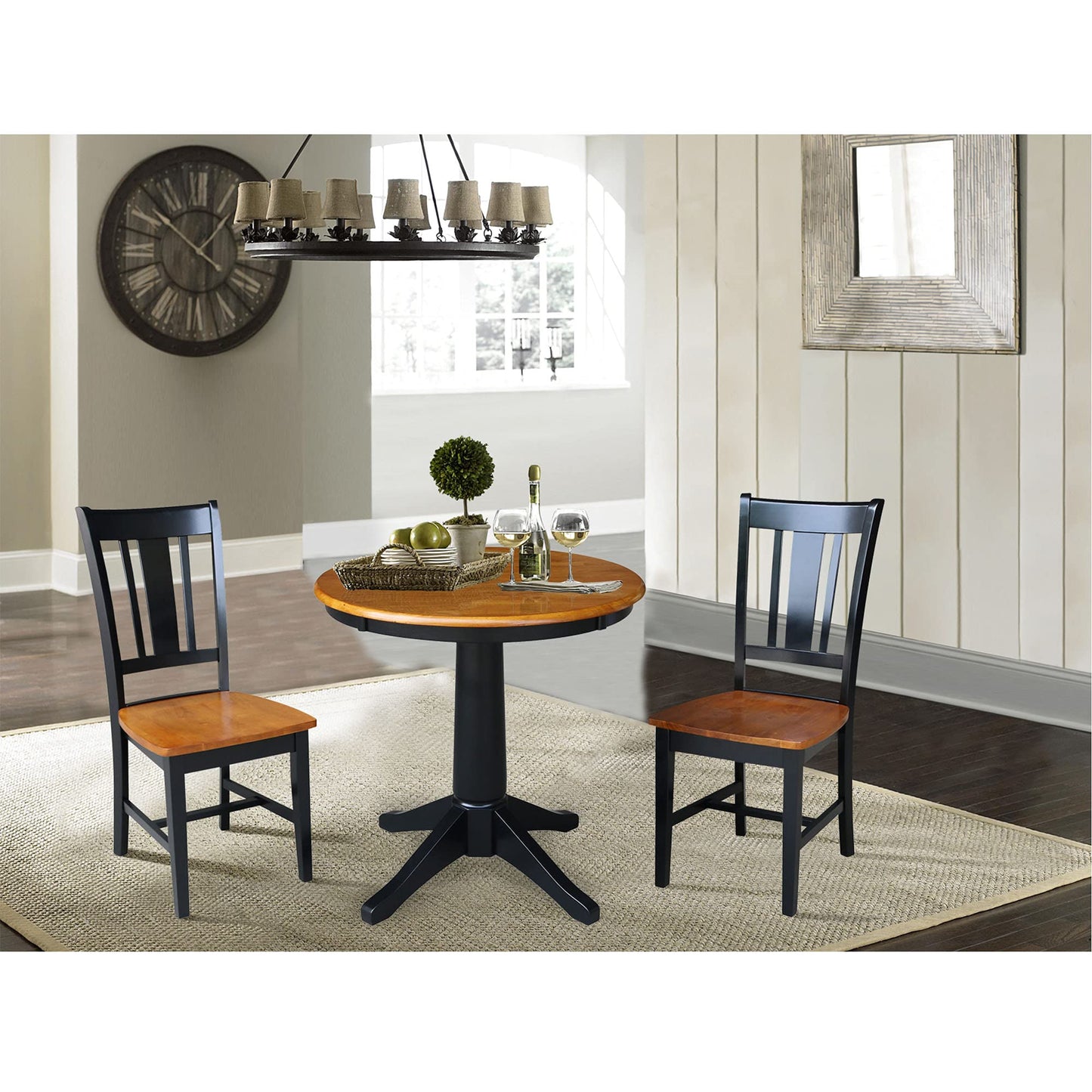 International Concepts 30" Round Top Pedestal Table - With 2 San Remo Chairs, Black/Cherry - WoodArtSupply