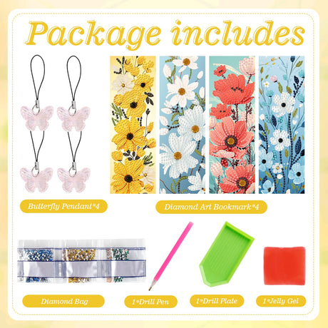 4pcs Flower Diamond Art Bookmarks Kit Floral Diamond Bookmarks for Adults 5D DIY Diamond Art Kit for Spring Reading Lover Book Lover Students DIY Gem Crafts Gift Cumule