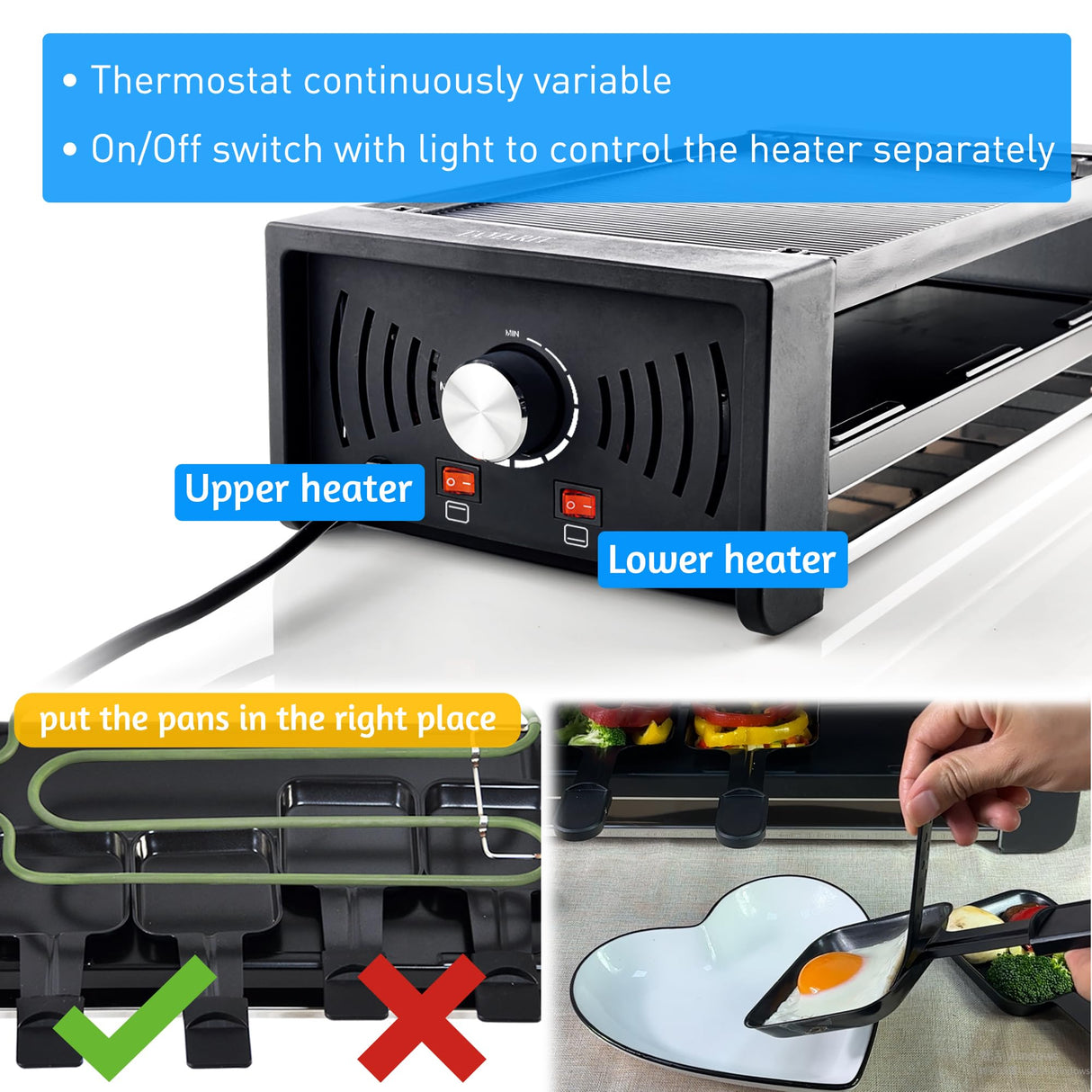 TAMARIT Raclette Party Grill Portable Indoor Electric Korean BBQ Grill 2 in 1 Raclette Table Grill with Ceramic Nonstick Coating Grill Plate 4 Pizza Pans 8 Cheese Trays Upper & Lower Heater,PFAS-No Tamarit