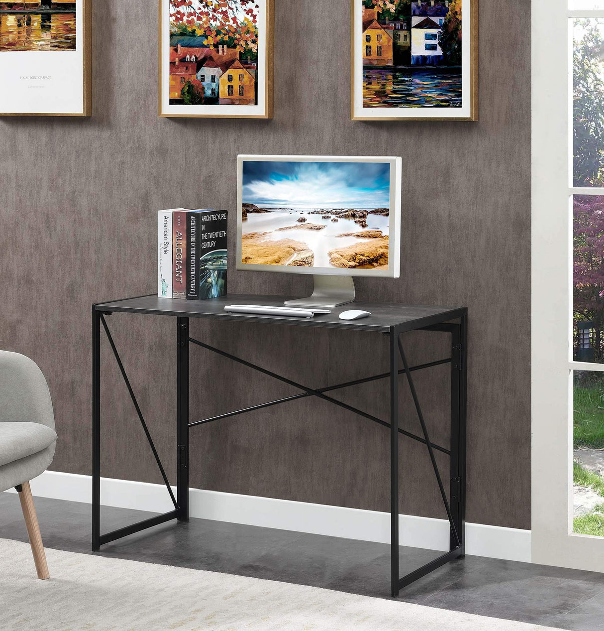 Convenience Concepts Xtra Folding Desk, Charcoal Gray/Black Convenience Concepts