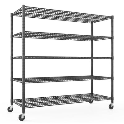 Himimi Storage Shelves 60"W Wire Shelving with Wheels 3250LBS Heavy Duty Metal Shelves for Storage, 5-Tier Adjustable Wire Rack Shelving Garage Shelving Kitchen Storage Shelves 24"Dx60"Wx82"H, Black
