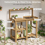 ONBRILL Potting Bench, Outdoor Potting Bench Table with Removable Sink, HDPS Potting Benches for Outside, Garden Table with Storage Shelves & 4 Side Hooks, No Rot, No Fade, No Break, 360lbs Capacity ONBRILL