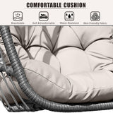 HWB Hanging Egg Chair with Stand, Patio Wicker Egg Swing Chair with Cushion for Bedroom Garden Indoor Outdoor (Beige) HWB