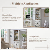 RedLemon Bookshelf with Storage Cabinet, 72" Tall Farmhouse Bookcase with Adjustable Shelves and Barn Door, 4 Tier Office Wood Bookshelf with Drawer for Office Library Living Room (Antuique White) RedLemon