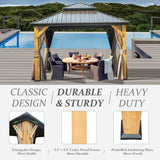 Domi 12x12 ft Wood Gazebo, Cedar Wood Frame Hardtop Gazebo with Galvanized Steel Double Roof, Outdoor Gazebo with Netting and Curtains, Patio Gazebo Pergola Pavilion for Patio, Backyard, Deck, Lawns domi outdoor living