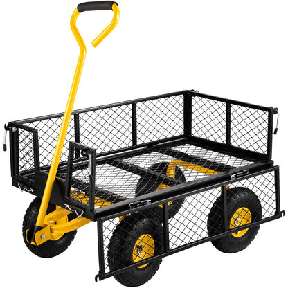 VEVOR Steel Garden Cart, Heavy Duty 500 lbs Capacity, with Removable Mesh Sides to Convert into Flatbed, Utility Metal Wagon with 180° Rotating Handle and 10 in Tires, Perfect for Garden, Far - WoodArtSupply