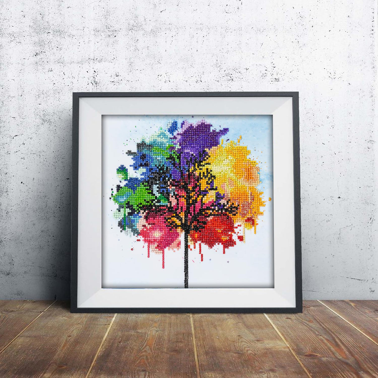 DIAMOND ART BY LEISURE ARTS Rainbow Tree Painting Kit – Intermediate DIY Craft with Round Gems – Relaxing Abstract Tree Canvas for Adults, 12" x 12" DIAMOND ART BY LEISURE ARTS