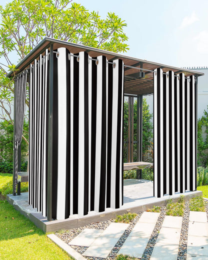 Outdoor Curtains for Patio Waterproof Black and White Stripe Indoor/Outdoor Curtain Tiebacks Simple Style Privacy Curtain Sun Blocking Grommet Drapes for Pergolas Gazebo Porch Balcony 2 Panel 54x108