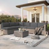SUNCROWN Outdoor Patio Furniture Set 7 Piece Outdoor Sectional Sofa Grey Wicker Conversation Sofa Set with Coffee Table and Cushions,Dark Grey SUNCROWN
