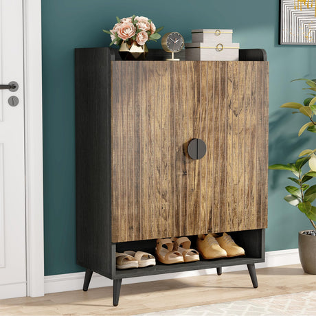 Tribesigns Shoe Cabinet with Doors, 7-Tier Shoe Storage Cabinet with Adjustable Shelves, Wooden Shoes Rack Shoe Storage Organizer for Entryway, Hallway, Closet, Living Room, Rustic Brown Tribesigns