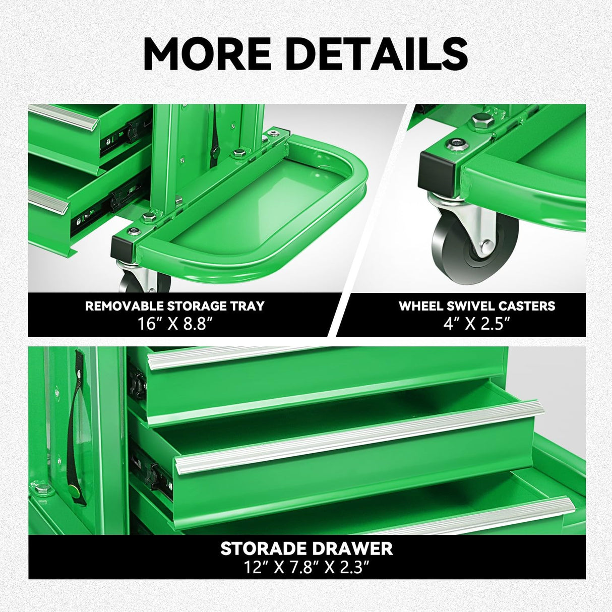 Auto Dynasty 3-Drawer Mechanic Rolling Seat, 350 LBS Capacity Roller Garage Shop Seat with Storage Tool Tray for Workshop, Repair Shop, Warehouse, Green Auto Dynasty