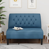 Alunaune Upholstered Blue Loveseat Bench Couch for Bedroom, Modern Cushioned Armless Settee Small Love Seat Sofa Faux Leather Living Room Couch Alunaune
