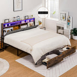 COMHOMA Platform Bed Frame with LED Lights and Charging Station, Storage Headboard and Footboard Drawers, No Box Spring Needed, Rustic Wood Look (King (U.S. Standard)) COMHOMA