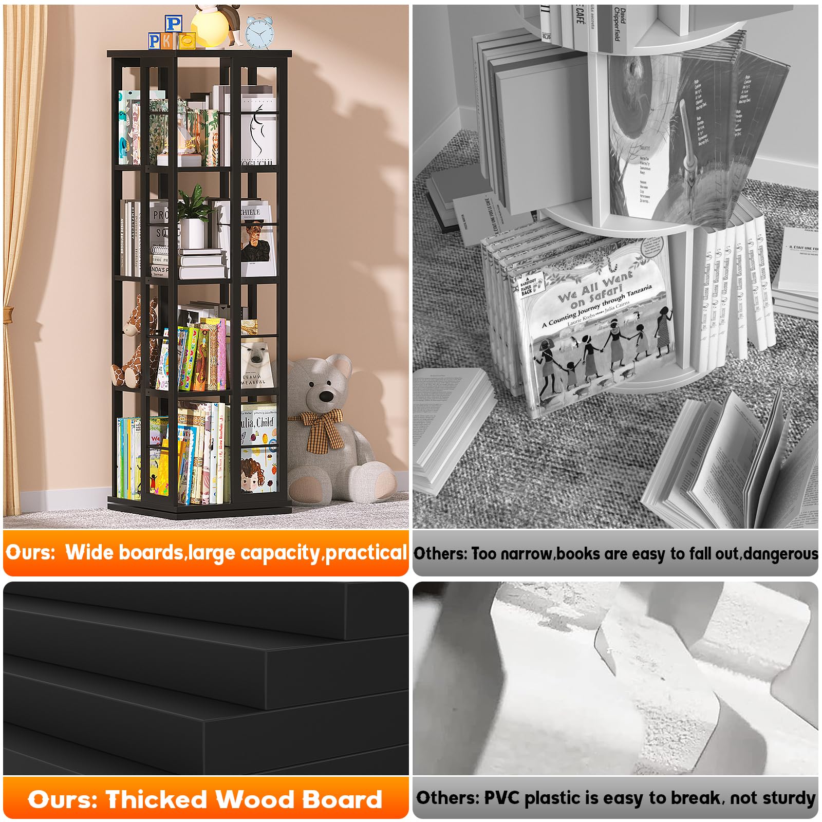 Aheaplus 360° Rotating Black Corner Bookshelf - Stylish Floor Standing Storage Rack for Small Spaces - WoodArtSupply