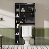 ChooChoo Over The Toilet Storage Cabinet, Farmhouse Bathroom Storage Cabinet with Barn Doors, Sliding Drawer, Adjustable Shelves, Space-Saving, Black ChooChoo