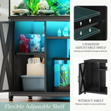 YITAHOME Fish Tank Stand with Power Outlets & LED Light, 40-50 Gallon Metal Aquarium Stand with Cabinet for Fish Tank Accessories Storage for Turtle Tank, Reptile Terrarium, 660LBS Capacity, Black YITAHOME
