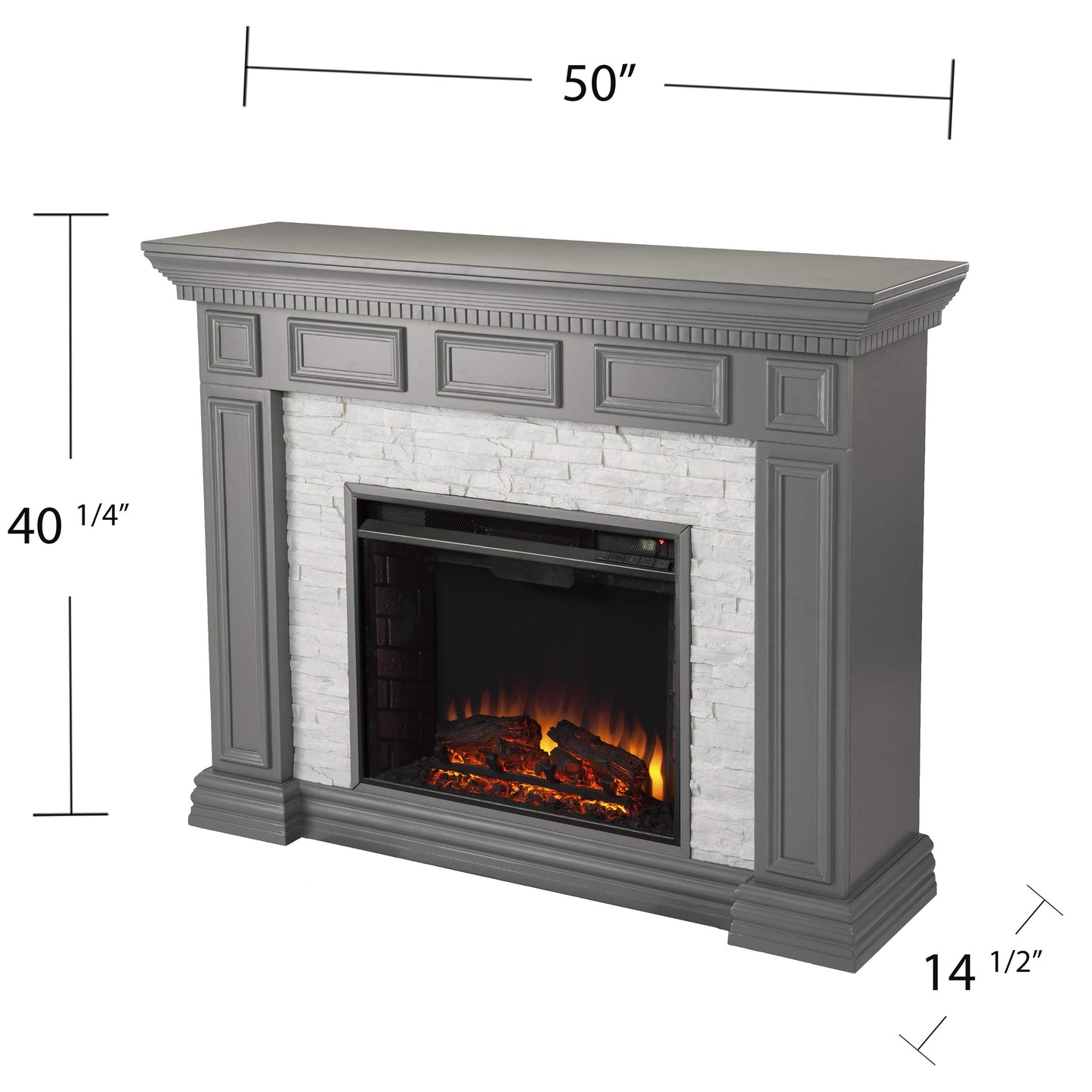 SEI Furniture Dakesbury Faux Stacked Stone 50" Electric Fireplace, Gray