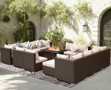 BULEXYARD 15 Piece Highback Wicker Patio Furniture Sets with Firepit, All-Weather Heavy Duty Outdoor Conversation Set Modular, Extra Deep Wide 14-Seats Sectional Couch Sofa for Backyard, Brown & Beige BULEXYARD
