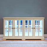 KEIKI Curio Cabinet, Lighted Glass Display Cabinet w/ 4 Glass Doors & Adjustable Shelves, Lighted Showcase with LED Light Strip, TV Stand, White KEIKI