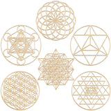 Taiyin 6 Pcs 12 Inch Sacred Geometry Wood Wall Art Set Zen Metatron Cube Home Decor Sri Yantra Merkaba Torus Flower of Life Hanging Sculpture Wooden Crystal Grid Pagan 7 Chakra Wall Decor(Burlywood) Taiyin