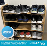 BIRDROCK HOME 4-Tier Bamboo Shoe Rack - Lightweight Wooden Organizer - Free Standing Storage Shelf for Closets, Hallways, Entryways, Mudrooms, and Front Doors - Art Deco Style - Fits 12 Pairs of Shoes BIRDROCK HOME