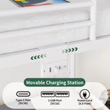 Jocoevol Metal LED Bunk Bed Twin Over Twin with 2 Storage Drawers, USB Charging Station, Industrial Bunkbeds Heavy Duty Bed with Safety Guardrail and Ladder, No Box Spring Needed, White Jocoevol