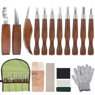 Wood Carving Tools, Hexola Wood Carving Kit 26-In-1 Whittling Kit- Includes Walnut Handle Wood Carving Knife,Whittling Knife, Hook Knife, Cut Resistant Gloves, Wood Carving Kit For Beginners