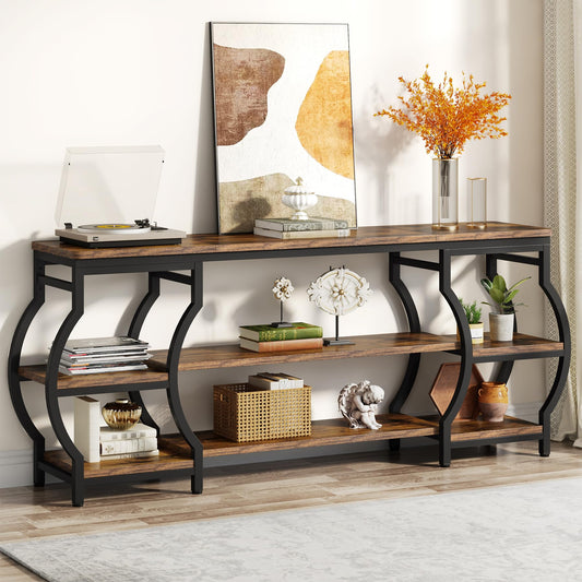 Tribesigns 63” Long Console Table, 3 Tier Entryway Table with Storage Shelves, Industrial Sofa Table Behind Couch, Entry Table for Hallway, Foyer, Living Room - WoodArtSupply