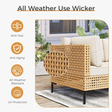 ABCASA Patio Furniture Set, 5-Piece Wicker Outdoor Patio Furniture Sets with Coffee Table,Boho Patio Conversation Set Sectional Sofa with All-Weather Cushions for Backyard,Porch,Beige ABCASA