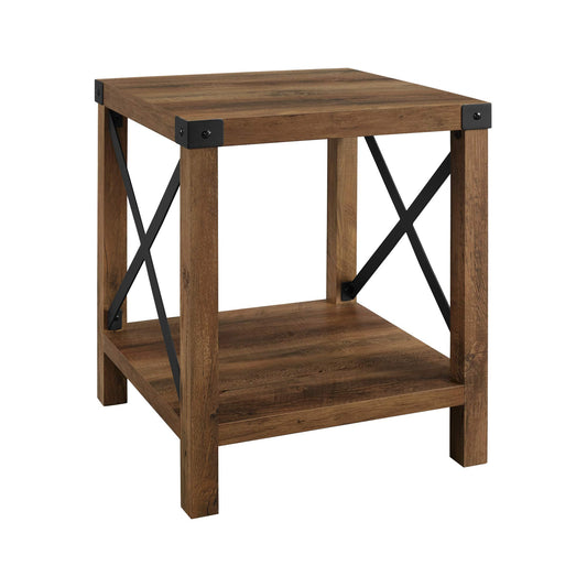 Walker Edison Sedalia Modern Farmhouse Metal X Side Table, 18 Inch, Rustic Oak - WoodArtSupply