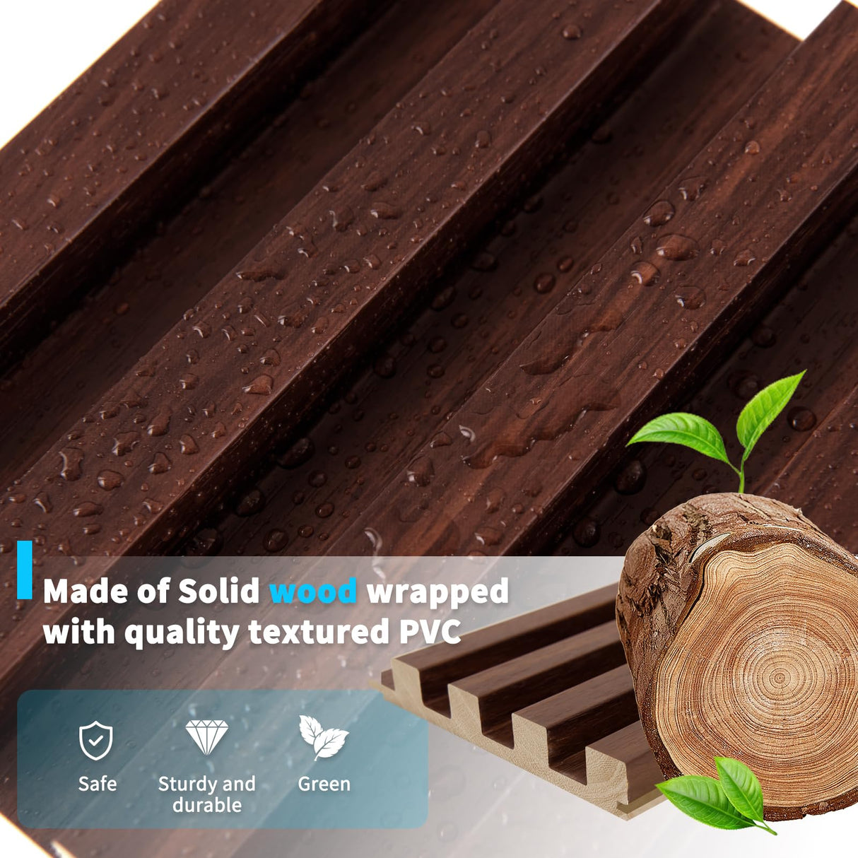 Art3d Slat Wood Wall Paneling for Interior and Ceiling Decoration - Pack of 4pcs + 1pc End-Trim, Size 108 x 5.7in.- Walnut Art3d