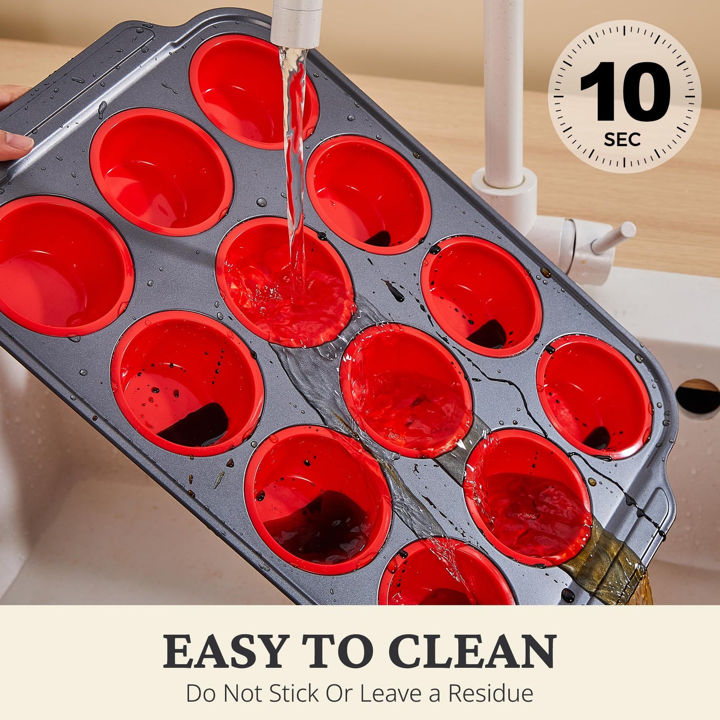 BRONYPRO Silicone Muffin Pan with Metal Frame, Egg Bite Molds for Baking, Cupcake Pans 12 Regular Size, Muffin Tins Easy to Pop Nonstick Non Toxic Bakeware for Oven, Red