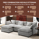 Ihanherry 111.4" U Shaped Modern Cloud Sofa Modular Sectional Couch with 2 Ottoman, 5-Seat Chenille Deep Seat Sofa with Pillow for Living Room, Bedroom and Apartment, Grey Ihanherry