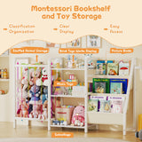 CYXPHION B1 Kids Bookshelf and Toy Storage, 3-Tier Book Shelf for Kids Rooms, Sling Baby Bookcase with Stuffed Animal Storage, Montessori Toddler Bookshelf for Nursery, Bedroom, Playroom, White CYXPHION