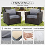 Valita 6 PCS Patio Furniture Set Outdoor Sectional Wicker Conversation Couch Brown Rattan Sofa Chairs with Ottoman 50,000BTU Adjustable Fire Pit Table and Grey Anti-Slip Cushions Valita