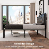 Feonase Queen Size Metal Bed Frame with Faux Leather Button Tufted Headboard, Heavy-Duty Platform Bed Frame with 12" Storage, Steel Slats Support, No Box Spring Needed, Noise Free, Black Feonase