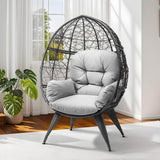 DWVO Oversized Egg Chair with Stand Rattan Outdoor Chairs, Large Lounger Chair with Cushion, Adjustable Leveling Feet, Egg Chair Indoor for Bedroom, Living Room, Outdoor Backyard, Patio, Garden, Grey DWVO