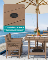 SERWALL 7-Piece Patio Outdoor Table & Chairs, HDPE Dining Set with Umbrella Hole & All-Weather Design for Lawn, Backyard, Poolside, Brown SERWALL